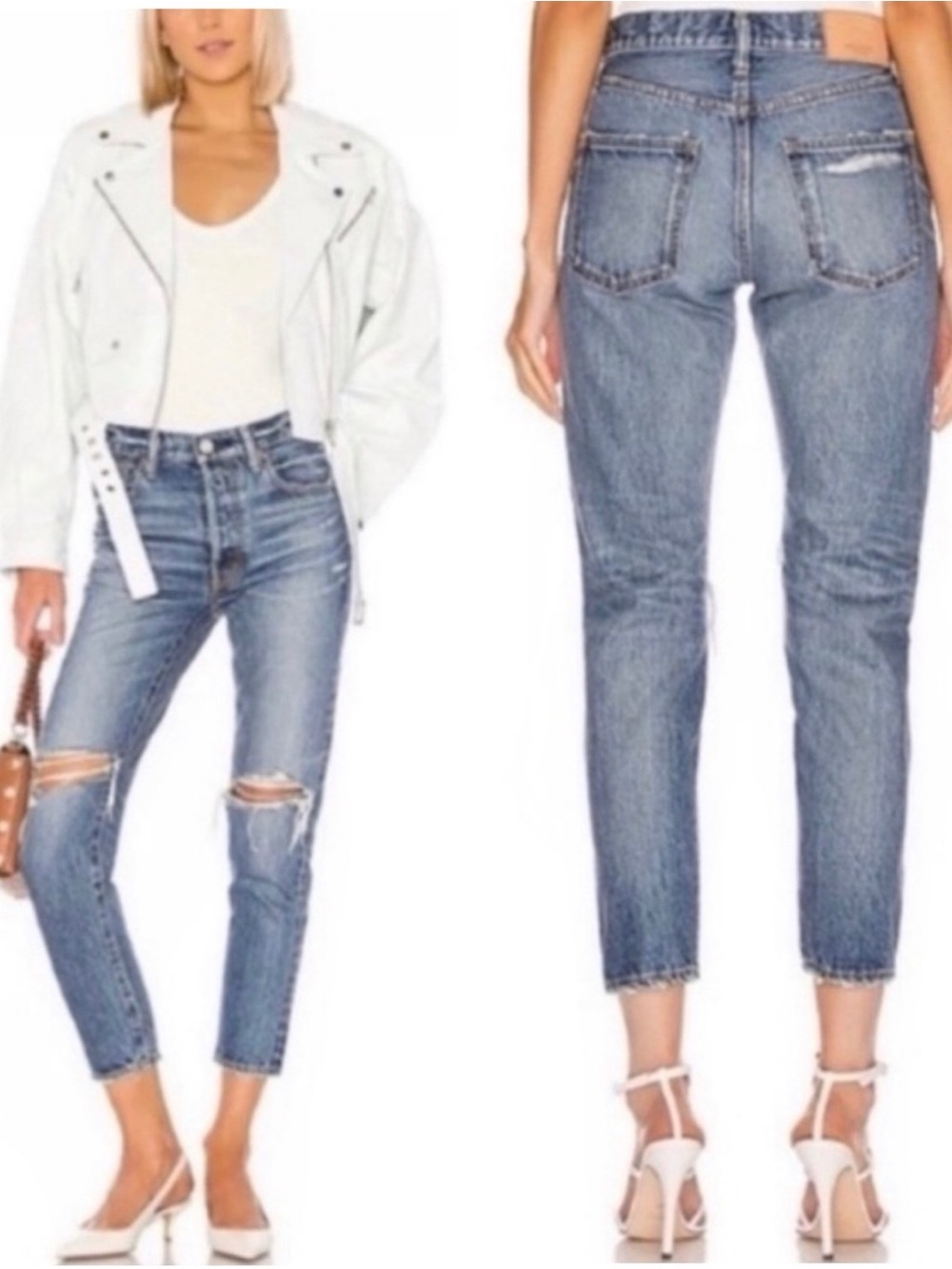 MOUSSY VINTAGE Jeans Straight Leg Designer Ripped Knees Distressed Blue Size 26